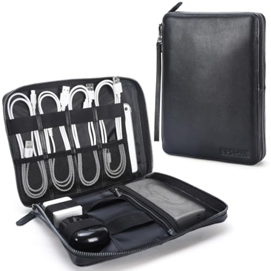Tech Accessories Travel Bag - Polare Full Grain Leather Travel Cable